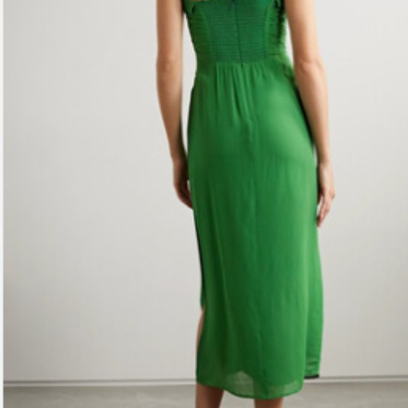 Reformation Lore Shirred Ruched Strapless Georgette Midi Dress Kelly Green 10 - Picture 3 of 9